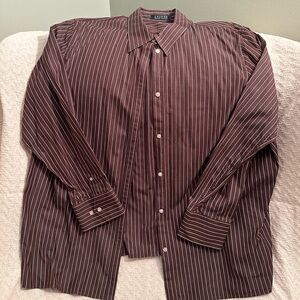 Lauren Ralph Lauren Vintage Brown Pinstripe Button Down Shirt Sz 2x Plus Size
